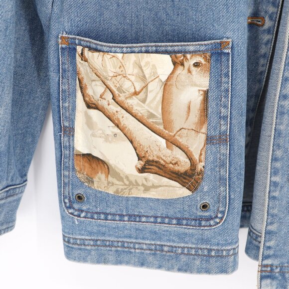 Upcycled Denim Barn Jacket Deer Camo Embellished Vintage Ralph Lauren - Picture 7 of 10